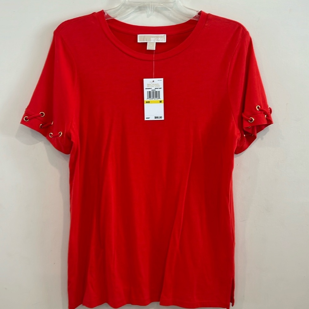 Michael Kors Shirt Sleeve Orange Bright Ruby Top Size M NWT